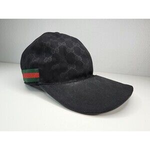 GUCCI BLACK ORIGINAL GG CANVAS WEB BASEBALL HAT  X-LARGE 200035 SALE!!!